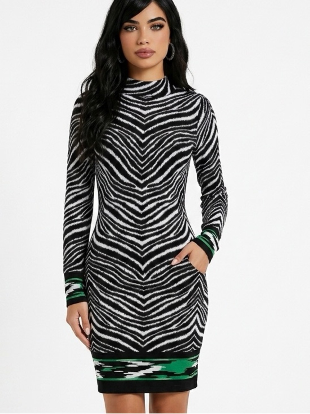 Michael Kors Womens XS Mini Shift Dress Black White Zebra Animal Print Stretch‎